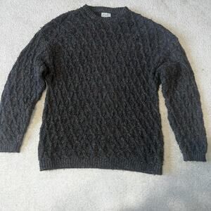 Vintage Benetton Made in Italy Large Rainbow Fleck Gray Cable Knit Wool Sweater